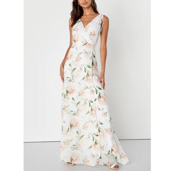 Lulu's Romantic Possibilities White Floral Print Maxi Dress Medium Princesscore - Picture 1 of 12